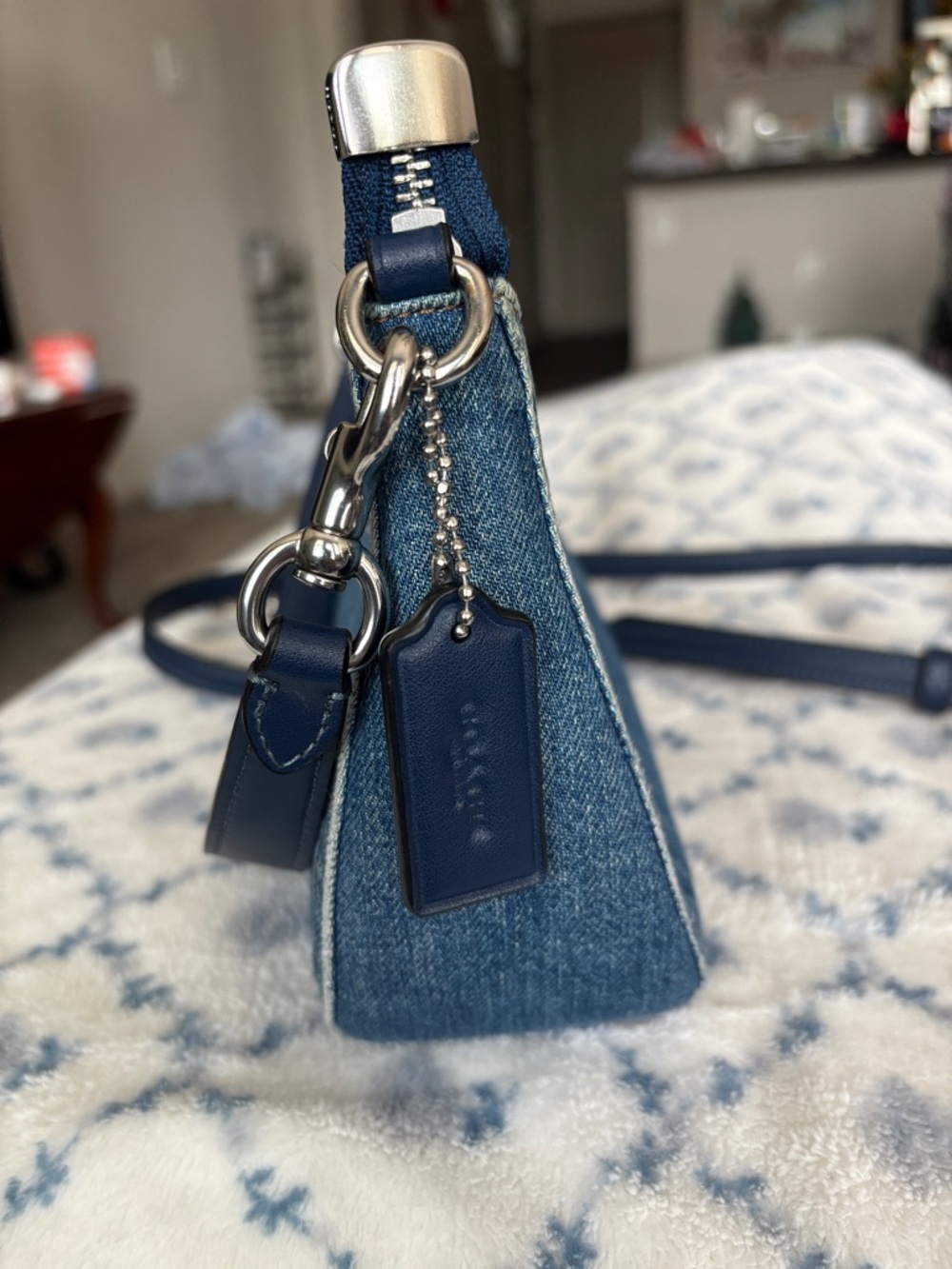 Coach Denim Crescent Mini Bag in Blue with Silver Hardware - Picture 3 of 7